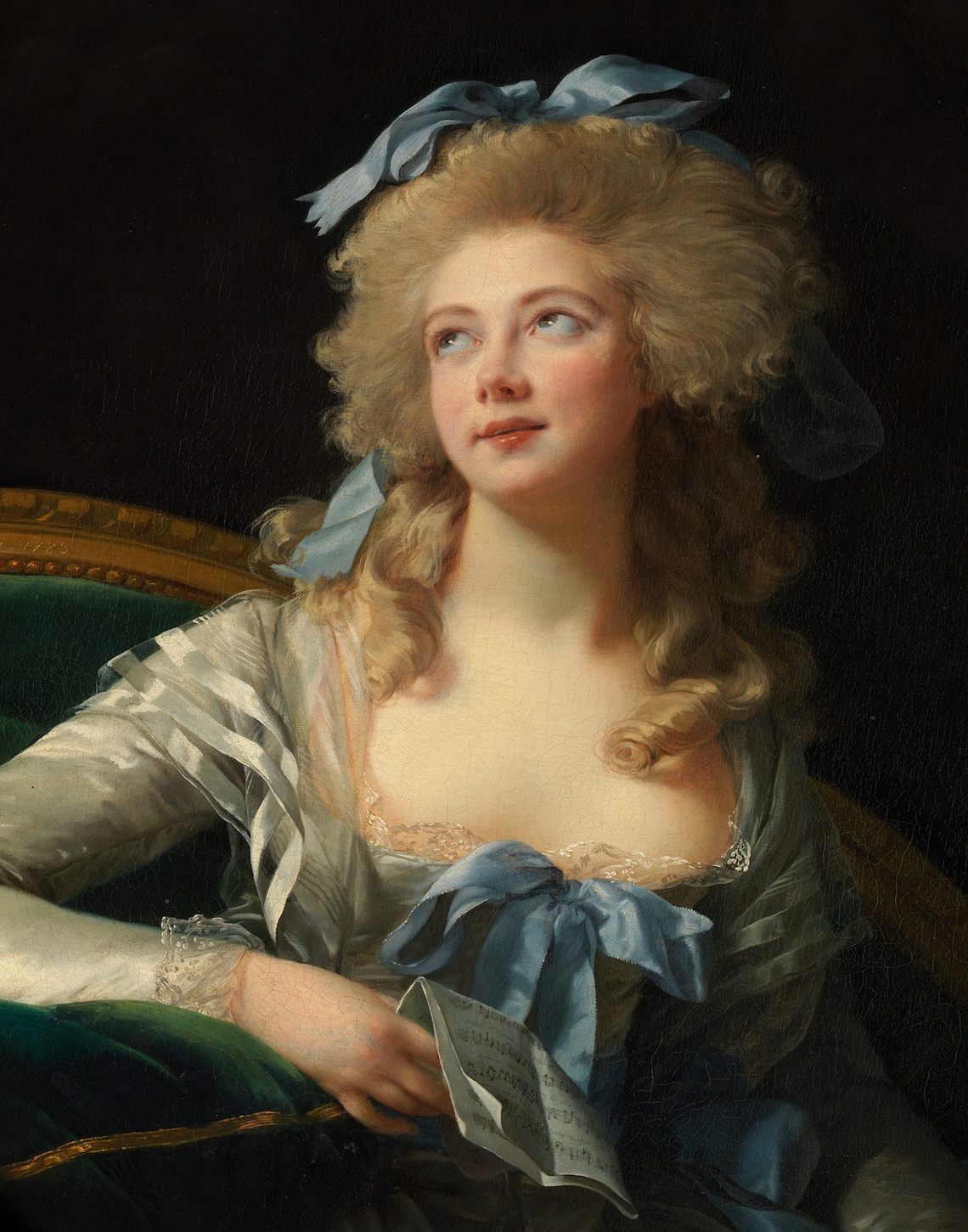 Regency Woman Blue Ribbons Rococo Portrait Vintage Oil Painting Poster - Image 3