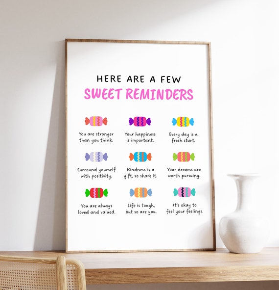 Sweet Reminders Poster Reminder Selfcare And Growth Mindset Self Affirmations Positivity Counseling Print