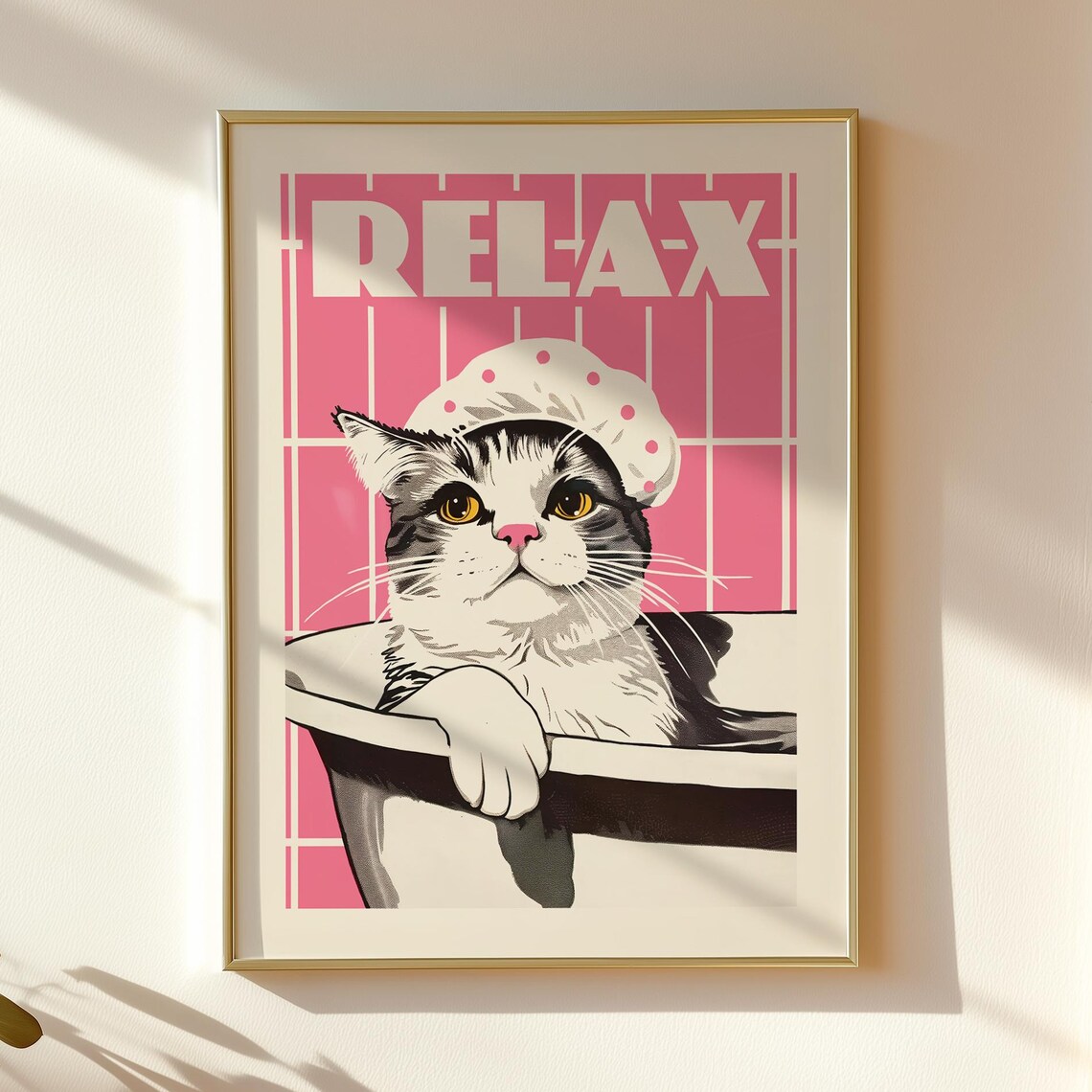 Funny Bathroom Art Relax Cat Bath Time Poster