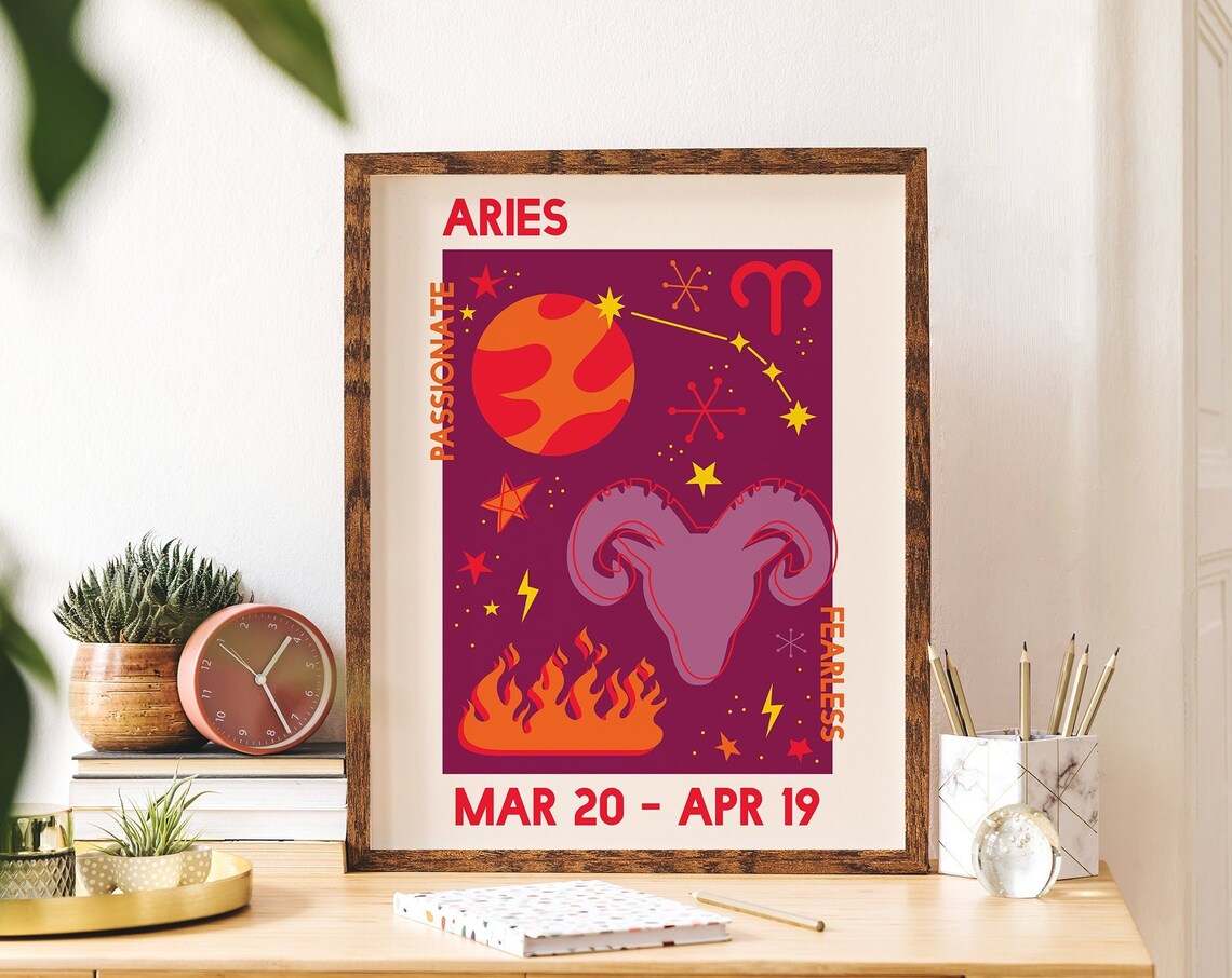 Aries Zodiac Retro Astrology Poster Mar 20 Apr 19 Ram Star Sign