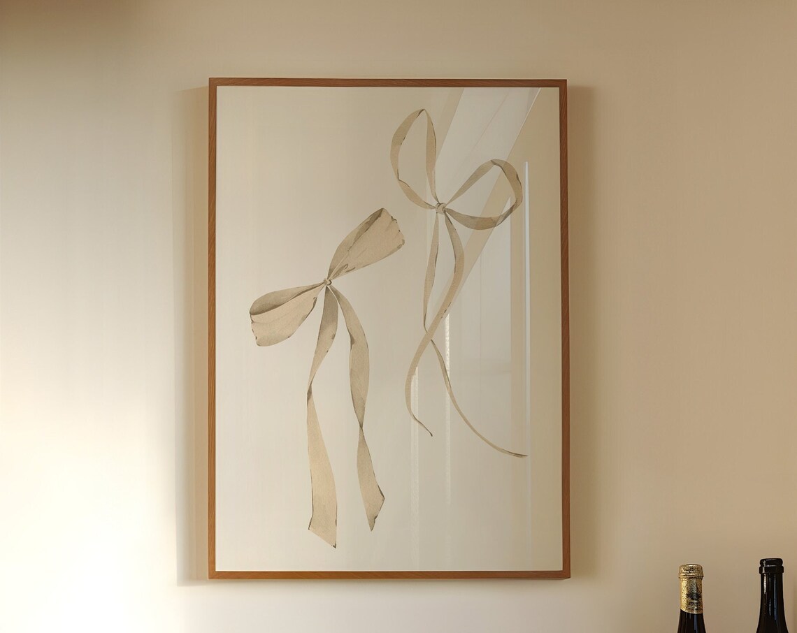 Bows Neutral Coquette Art Print, Preppy Dorm Decor