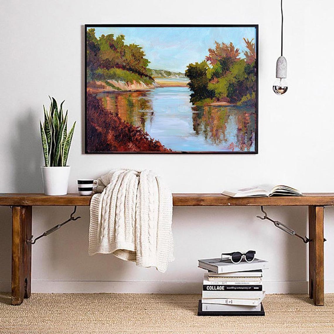 Goleta Beach Tranquil Estuary Reflections Coastal Painting Poster - Image 3