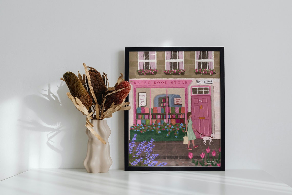 Retro Book Store Art Print, Bookshop Reading Art - Image 5