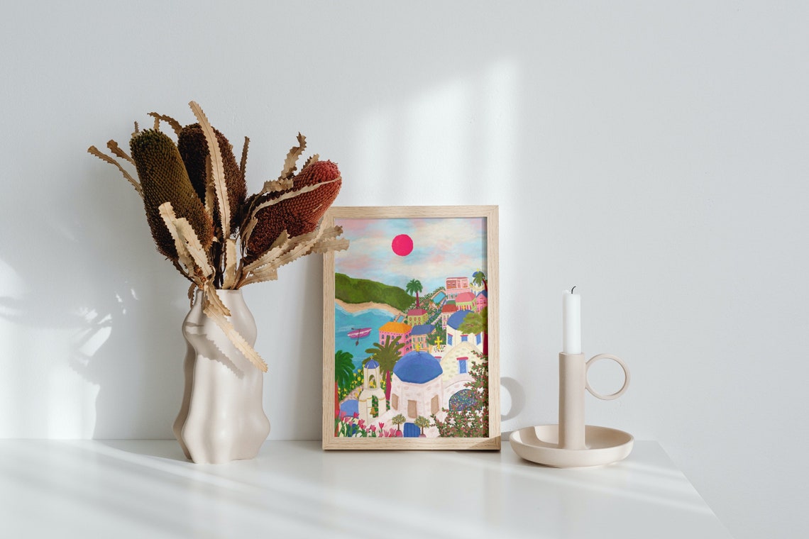 Santorini Greek Classic Beach Art Print - Image 5