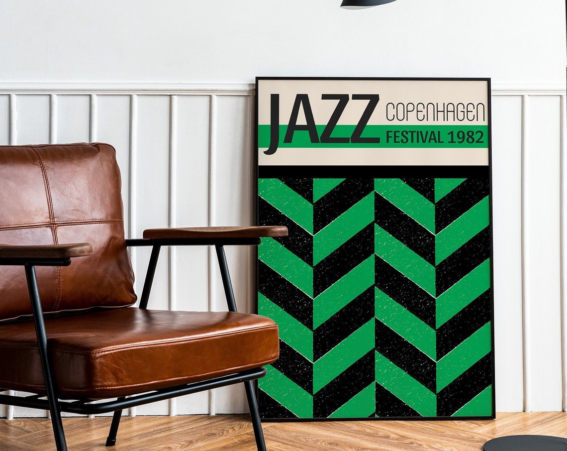 Copenhagen Jazz Festival 1982 Retro Chevron Music Event Poster