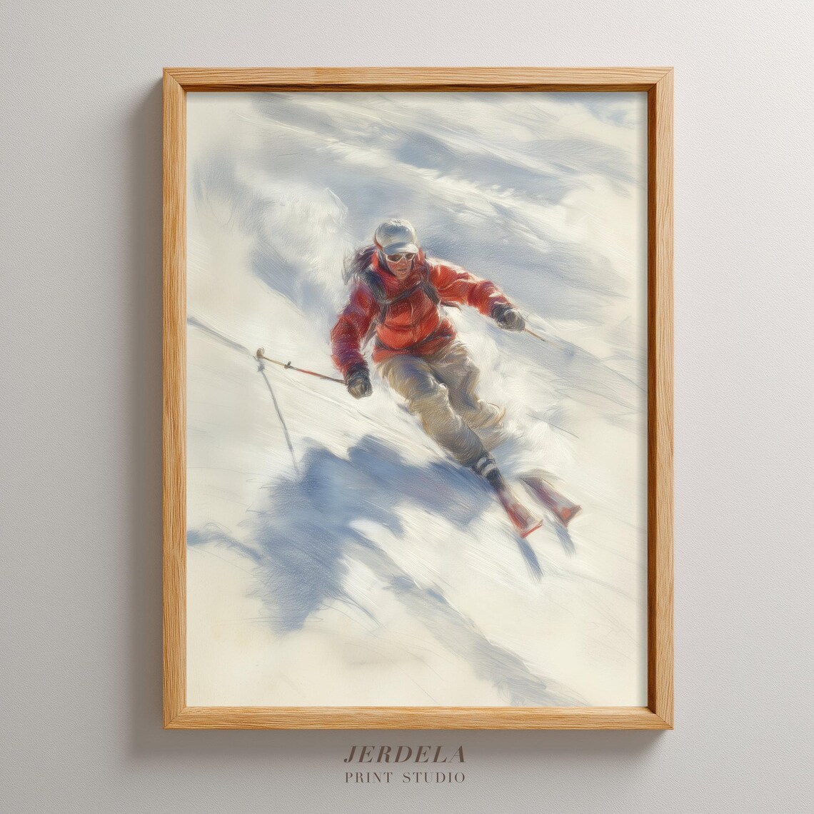 Female Skier Powder Descent Pencil Sketch Winter Sports Poster