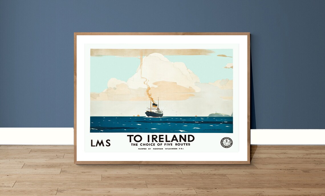 To Ireland Vintage Travel Poster, Ireland Travel Poster