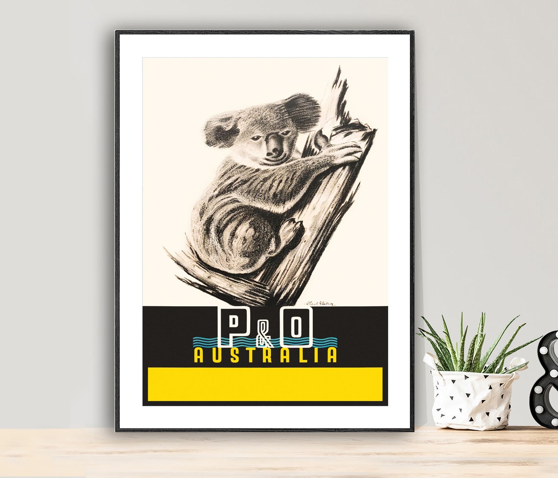 P and O Australia Vintage Koala Bear Travel Advertising Poster