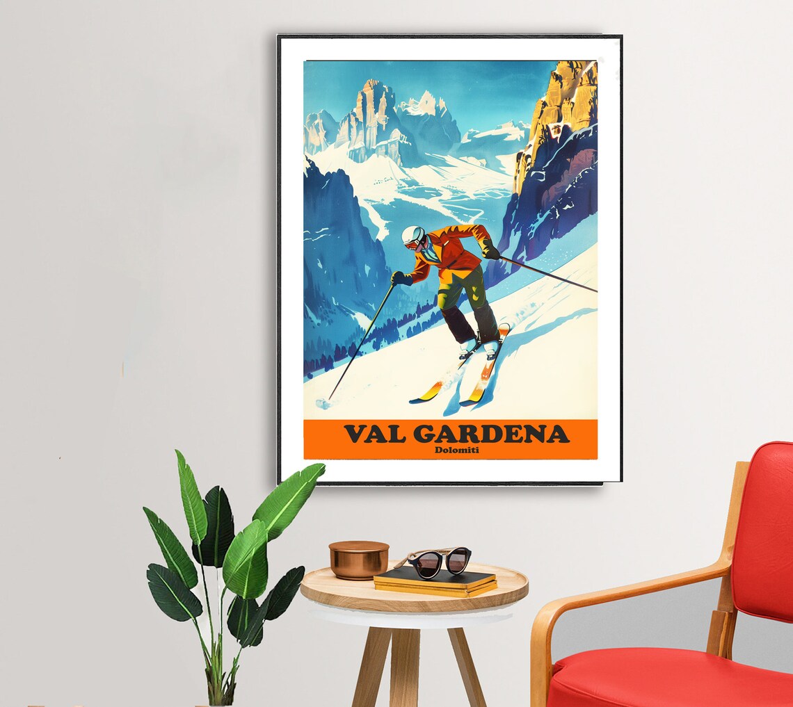 Val Gardena Dolomiti Italy Vintage Ski Travel Poster - Image 2