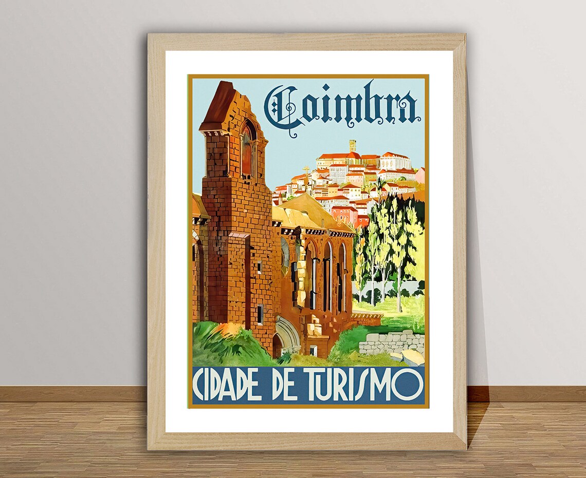 Coimbra Cidade De Turismo Portugal Vintage Travel Poster