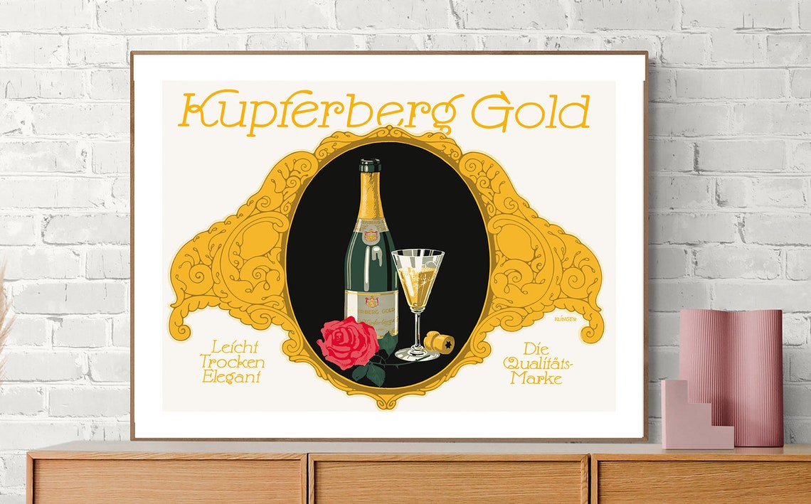 Kupferberg Gold Champagne Bottle Elegant German Art Deco Poster