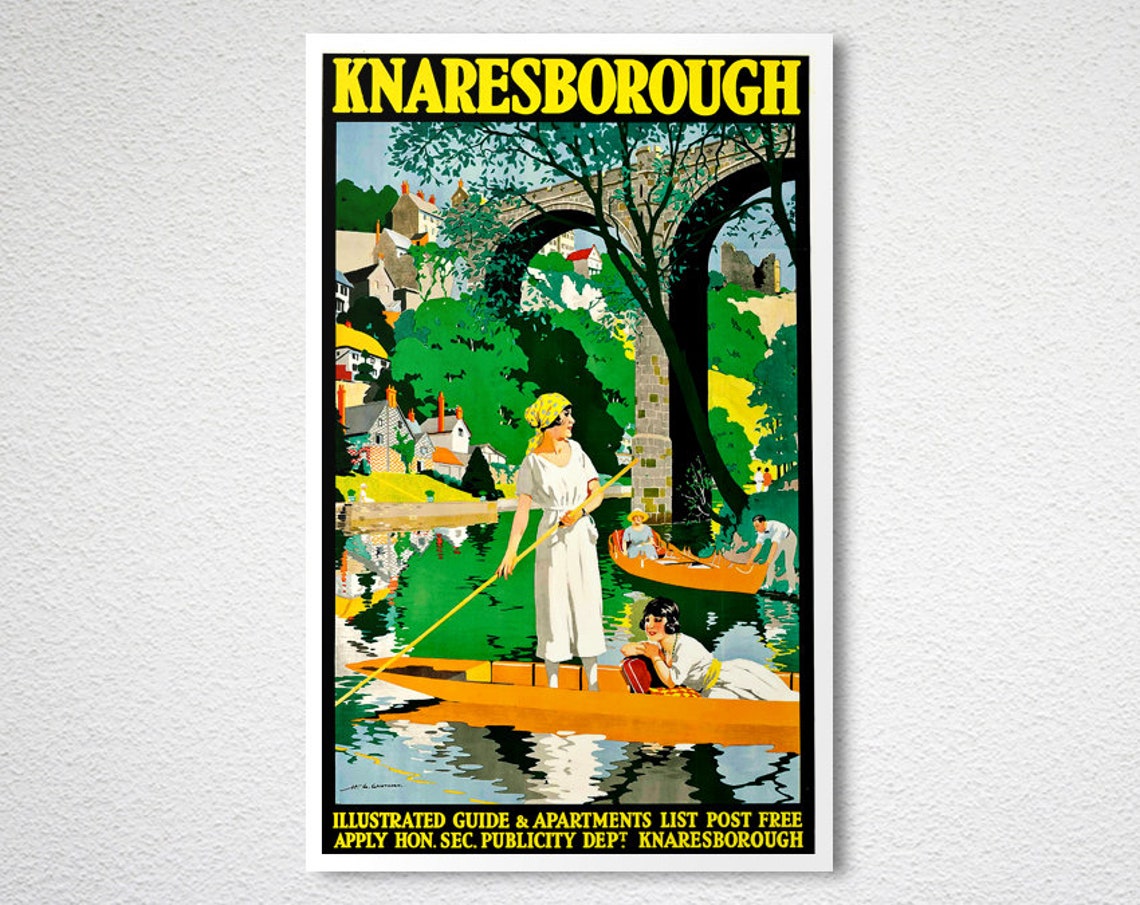 Knaresborough Yorkshire Punting Viaduct Vintage Travel Poster - Image 2