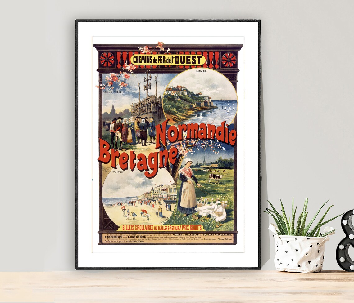 Normandie Bretagne Vintage French Chemins de Fer Travel Poster