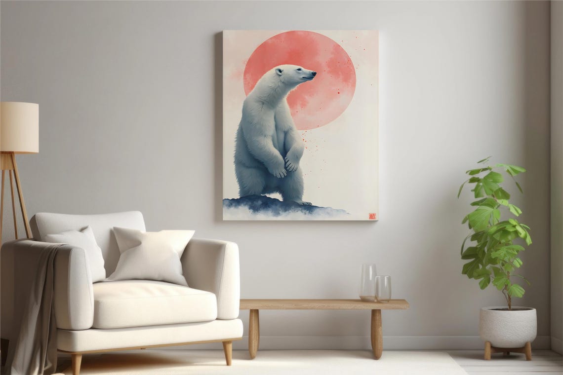 Majestic Polar Bear Standing Before a Glowing Red Sun Poster - Image 6