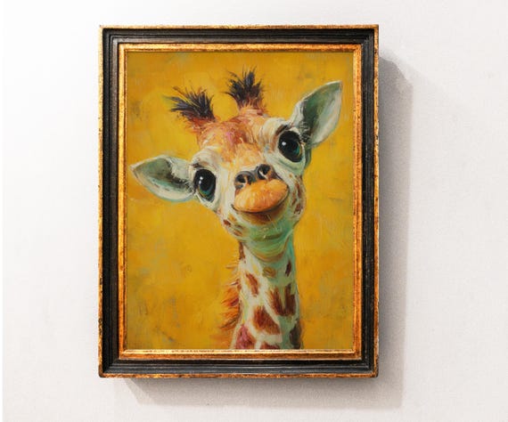 Cute Giraffe Art Print Girl Nursery Decor Painting Poster Wall Little Room