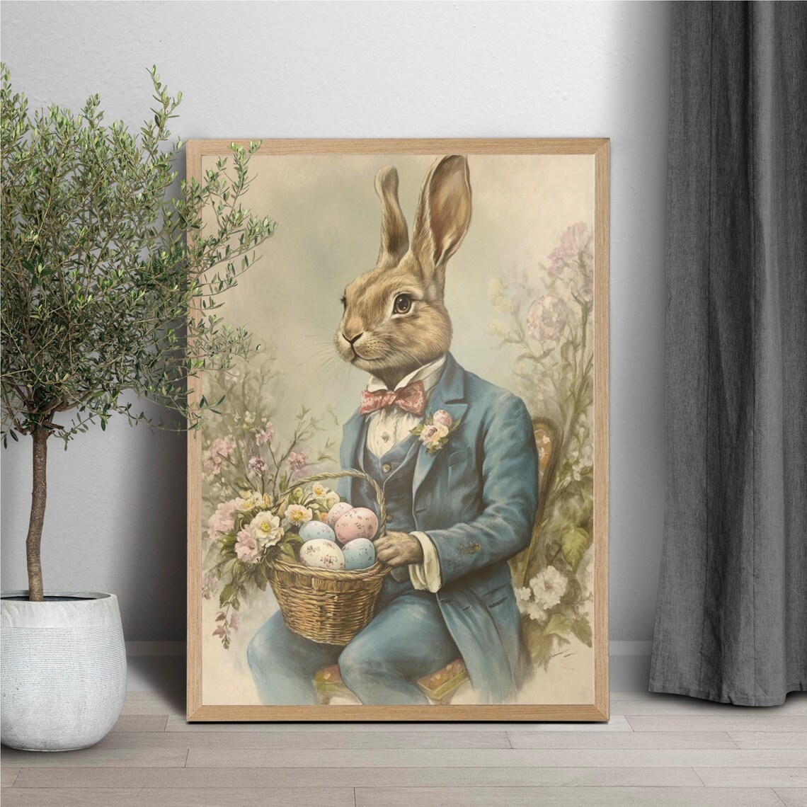 Dapper Gentleman Bunny In Blue Suit Pink Bowtie Easter Eggs Poster