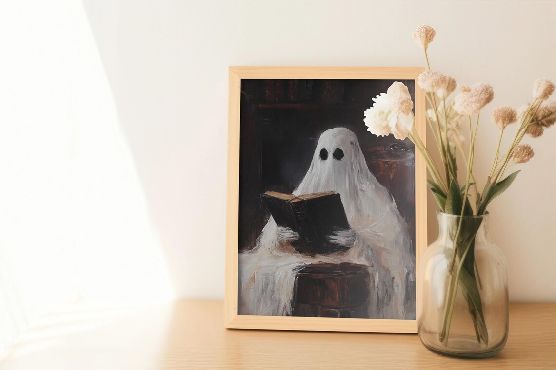 Ghost Reading Vintage Halloween Art Print - Image 2