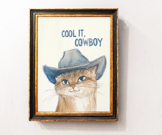 Cool It Cowboy Cat Retro Western Funny Tabby Animal Quote Poster