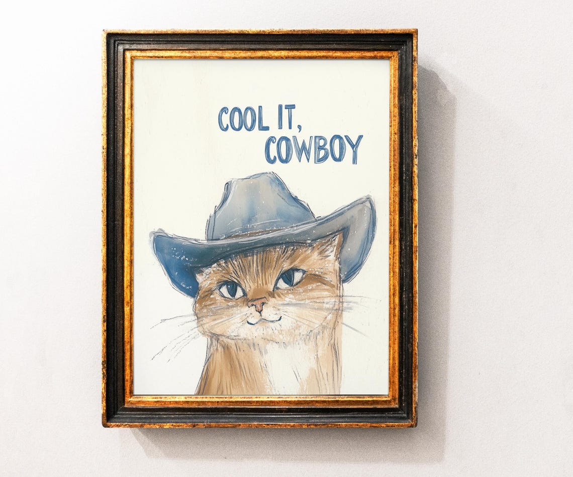 Cool It Cowboy Cat Retro Western Funny Tabby Animal Quote Poster