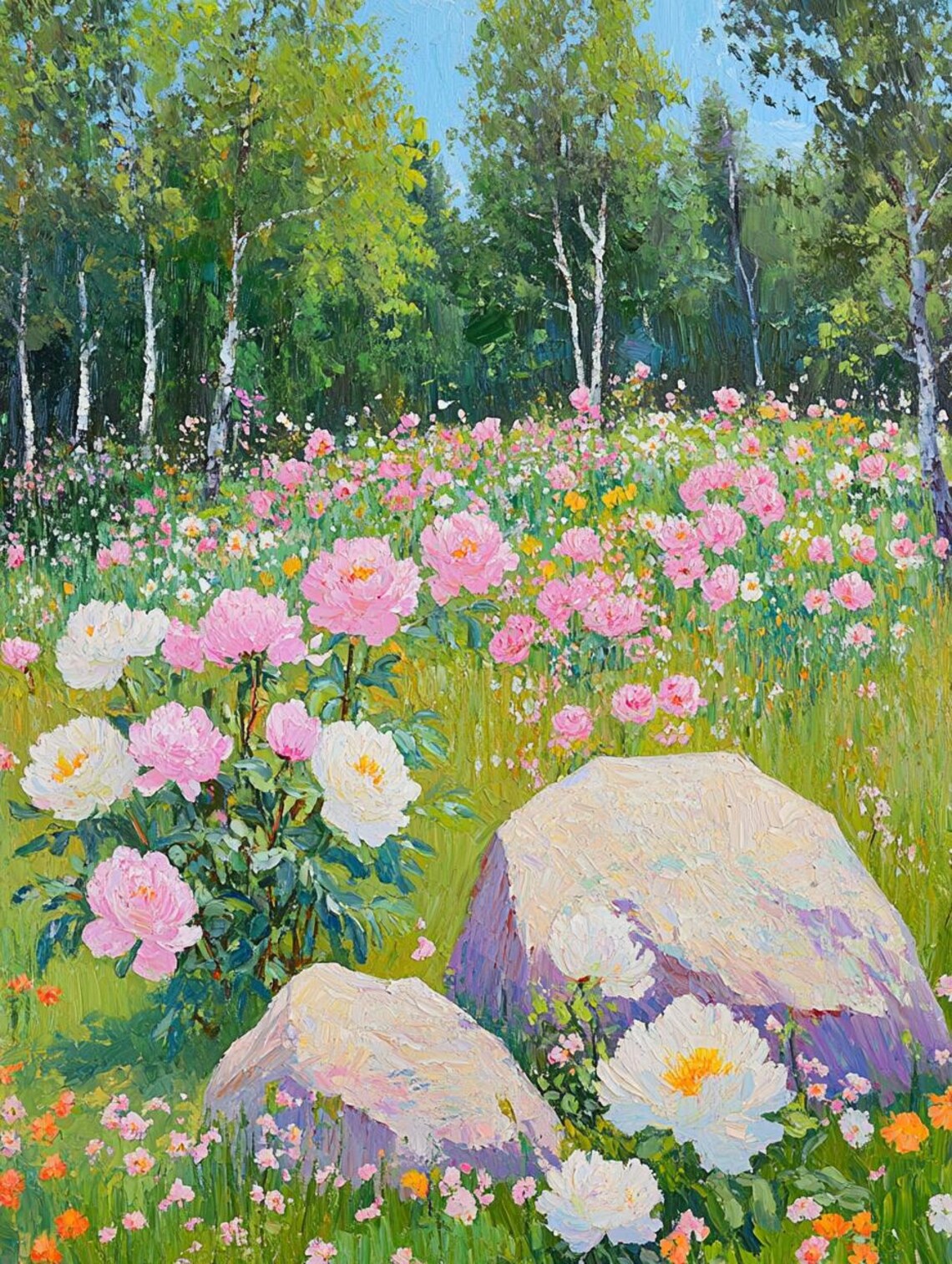 Summer Peony Flowers, Modern Vintage Peony Art
