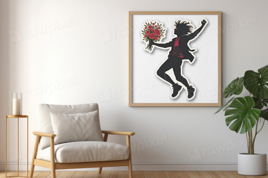 Joyful Silhouette Boy Running with a Bouquet of Red Roses Poster - Image 6