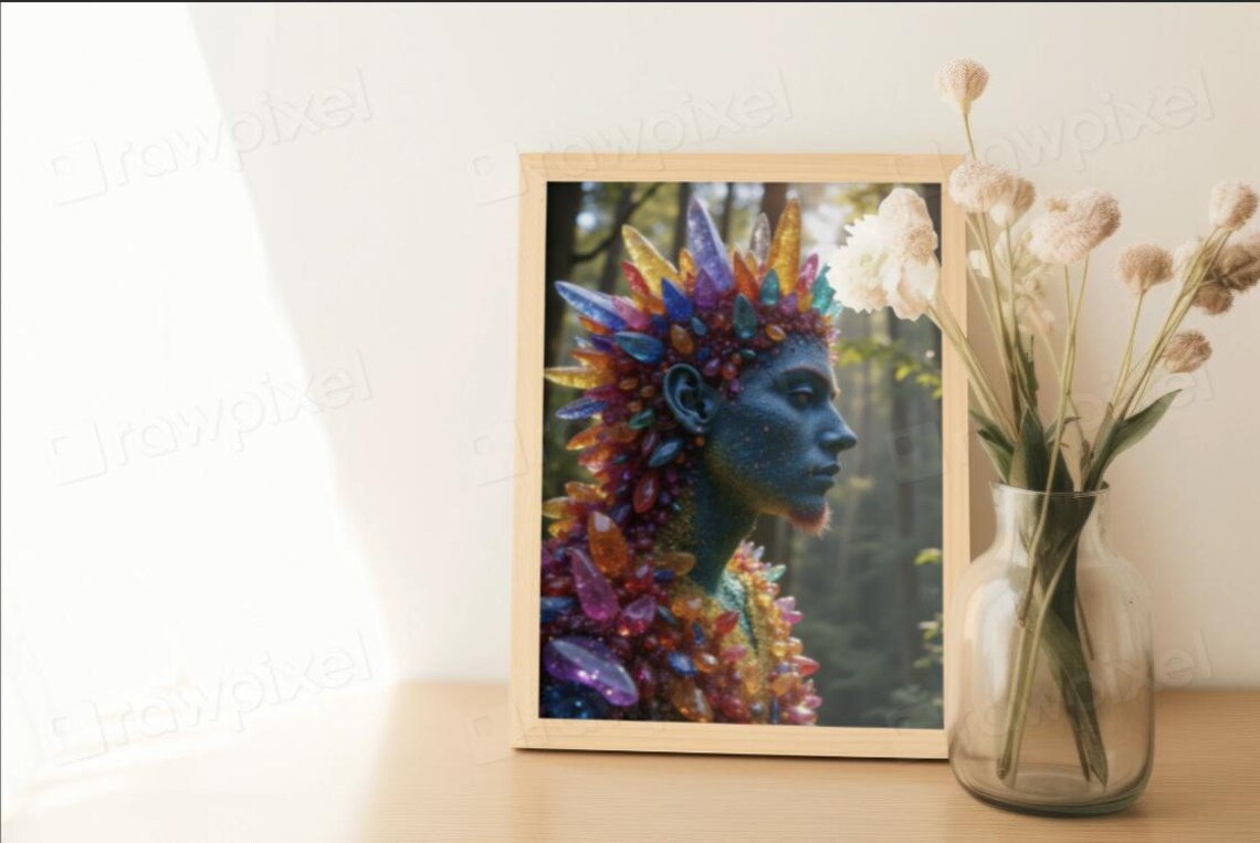 Surreal Man Made of Colorful Gemstones in Profile Portrait Poster - Image 6