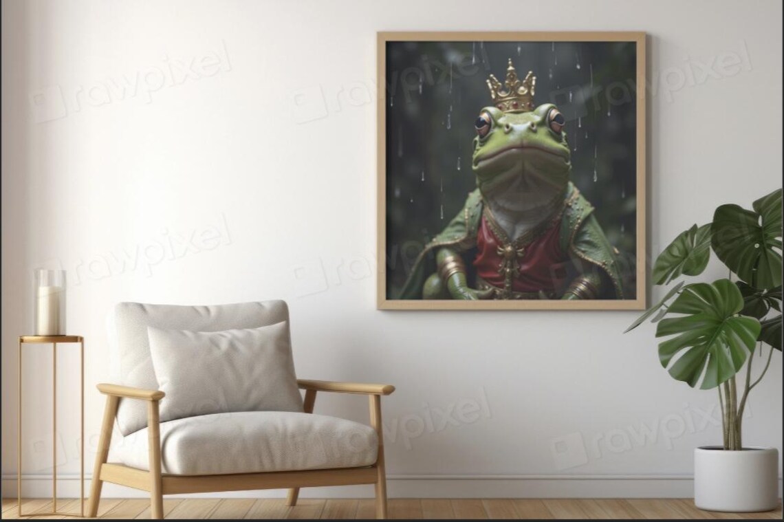 Regal Frog King Wearing a Golden Crown Standing in the Rain Poster - Image 7