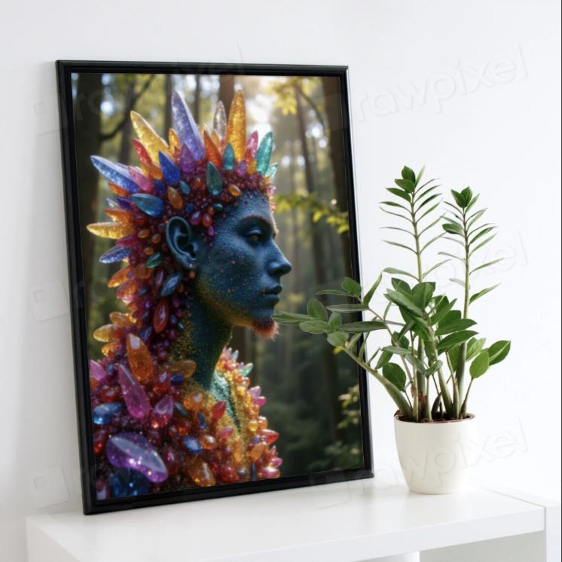 Surreal Man Made of Colorful Gemstones in Profile Portrait Poster - Image 7