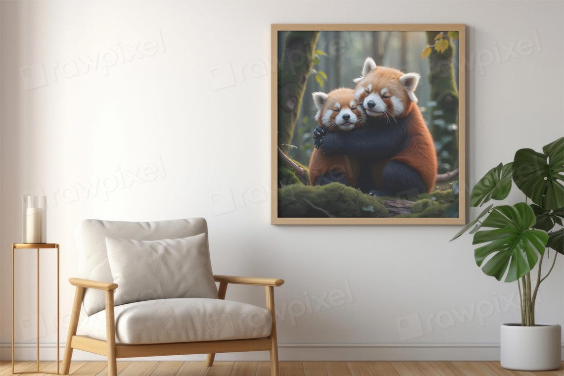 Two Fluffy Red Pandas Hugging Tenderly in a Misty Forest Poster - Image 7
