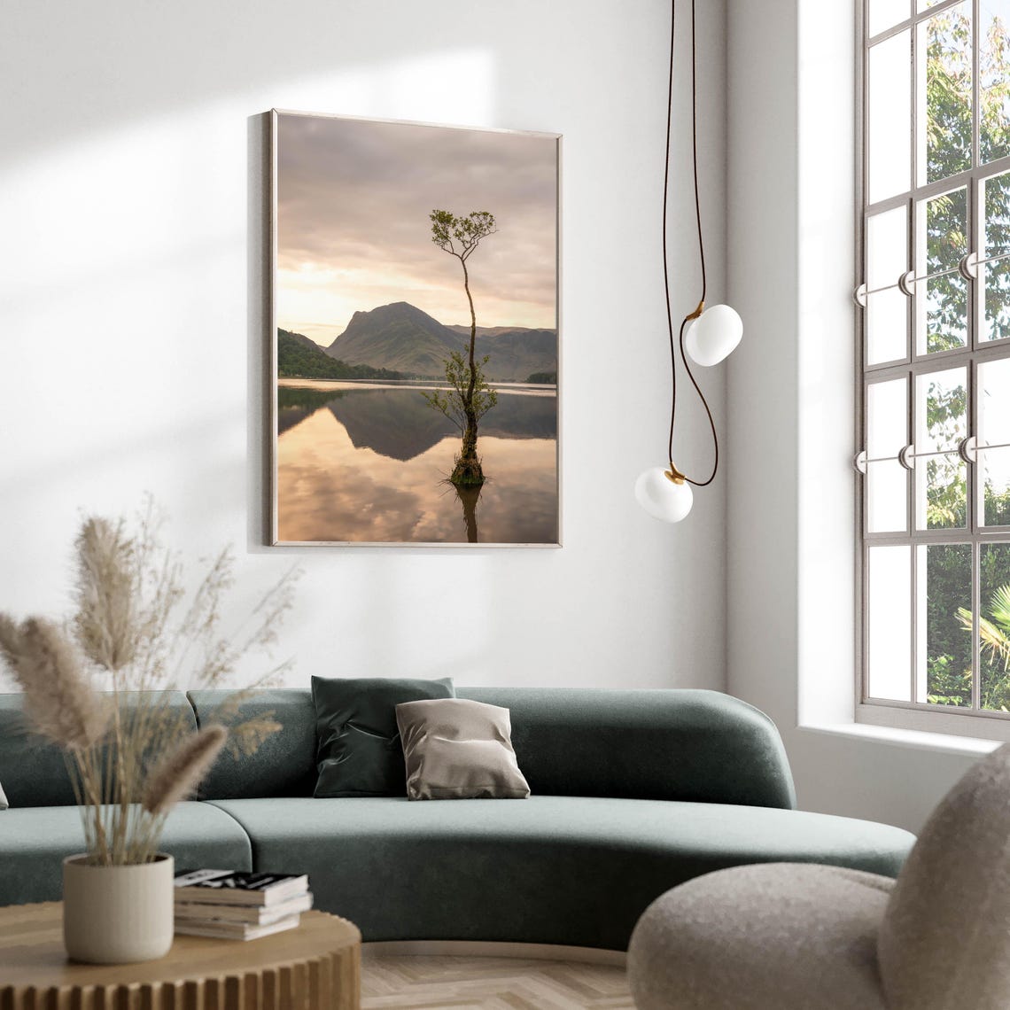 Buttermere Lone Tree Sunrise Reflected On Still Water Lake Poster - Image 2