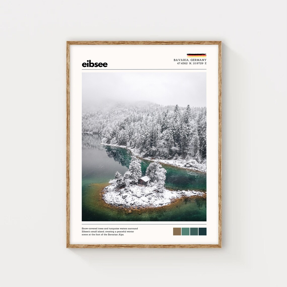Eibsee Bavaria Germany Snowy Island Turquoise Lake Winter Poster