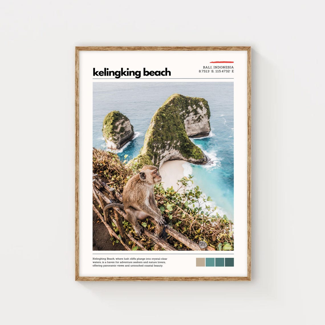 Kelingking Beach Bali Indonesia Cliff and Monkey Coastal Travel Poster - Image 5