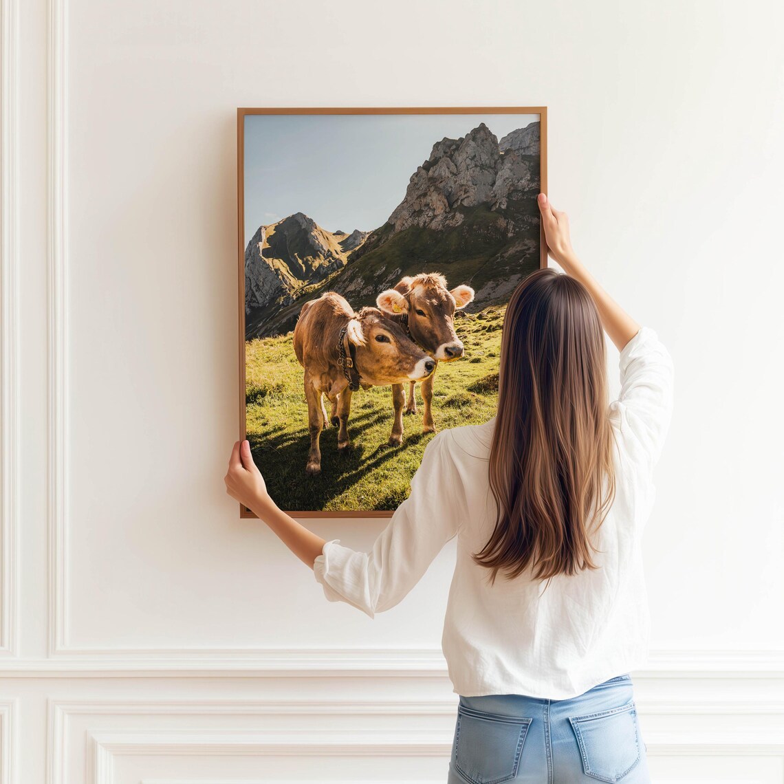 Two Curious Alpine Cows In Mountain Pasture Swiss Alps Poster - Image 3