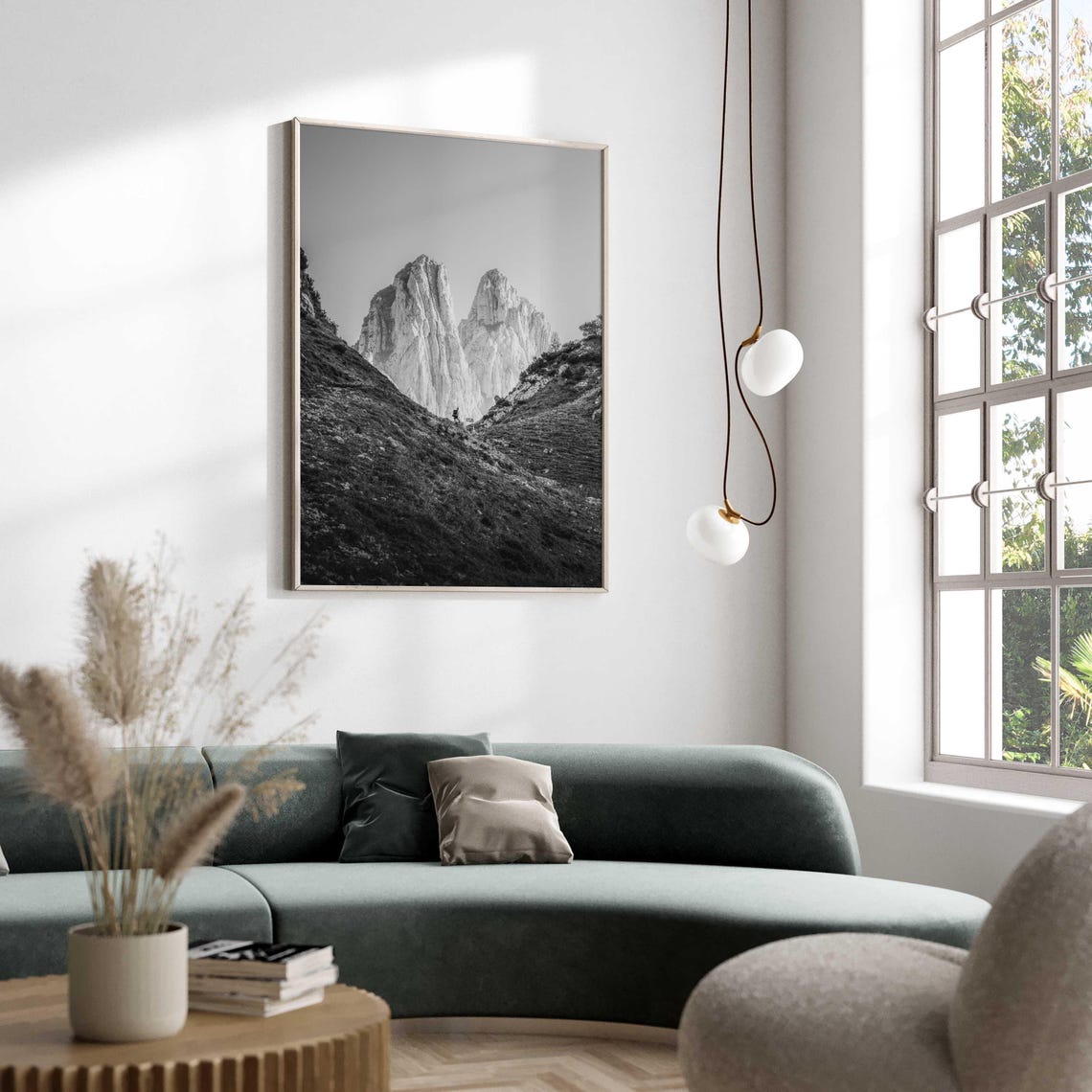 Black and White Twin Limestone Peaks Dramatic Photo Art Poster - Image 3