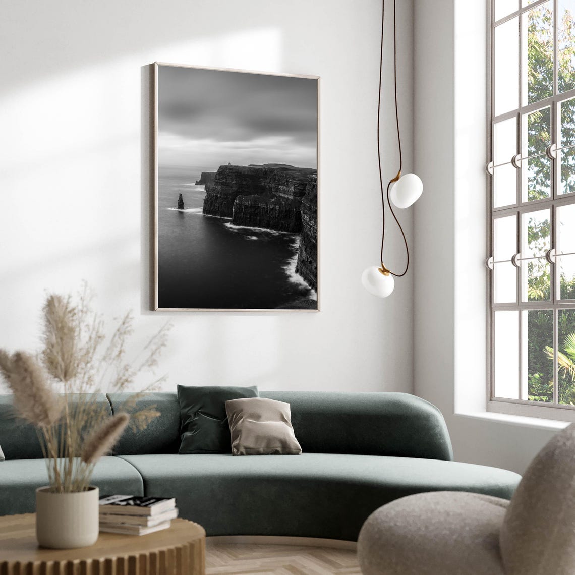 Towering Sea Cliffs Black and White Dramatic Ocean Photo Poster - Image 2