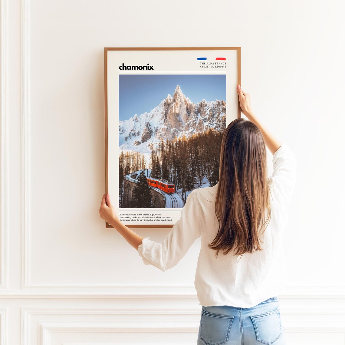 Chamonix French Alps Red Train Snowy Mountain Winter Travel Poster