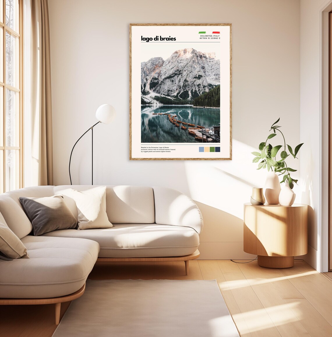 Lago Di Braies Dolomites Italy Emerald Lake Boats Alpine Travel Poster - Image 3