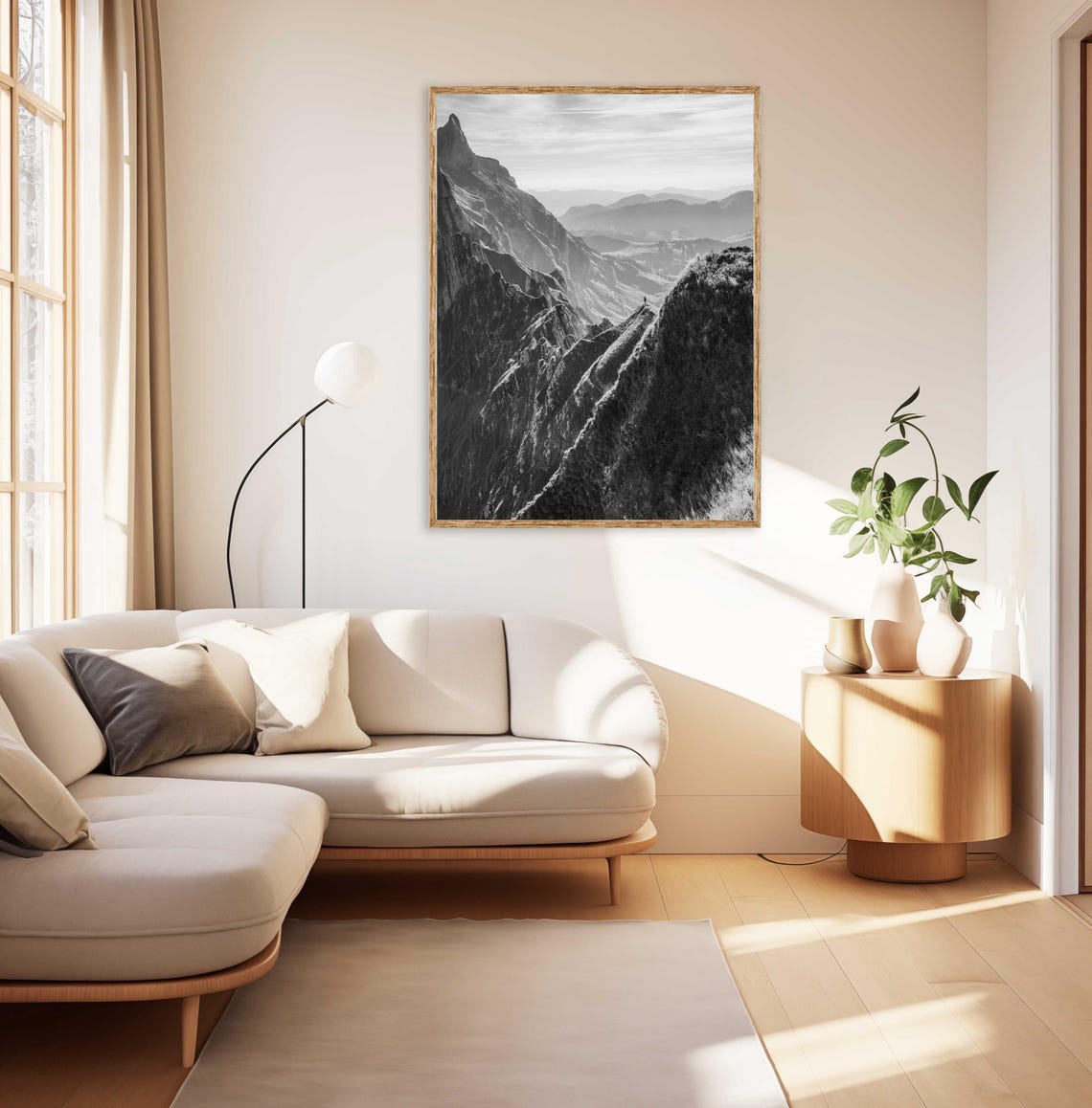 Black and White Swiss Alps Mountain Ridge Hiker Silhouette Poster - Image 3