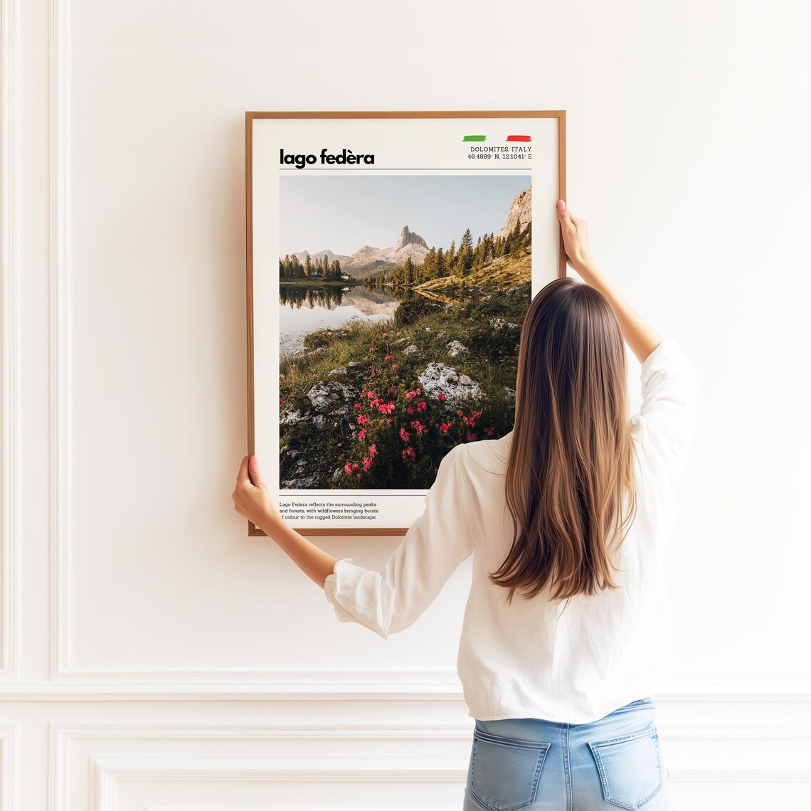 Lago Federa Dolomites Italy Alpine Lake Wildflower Travel Poster