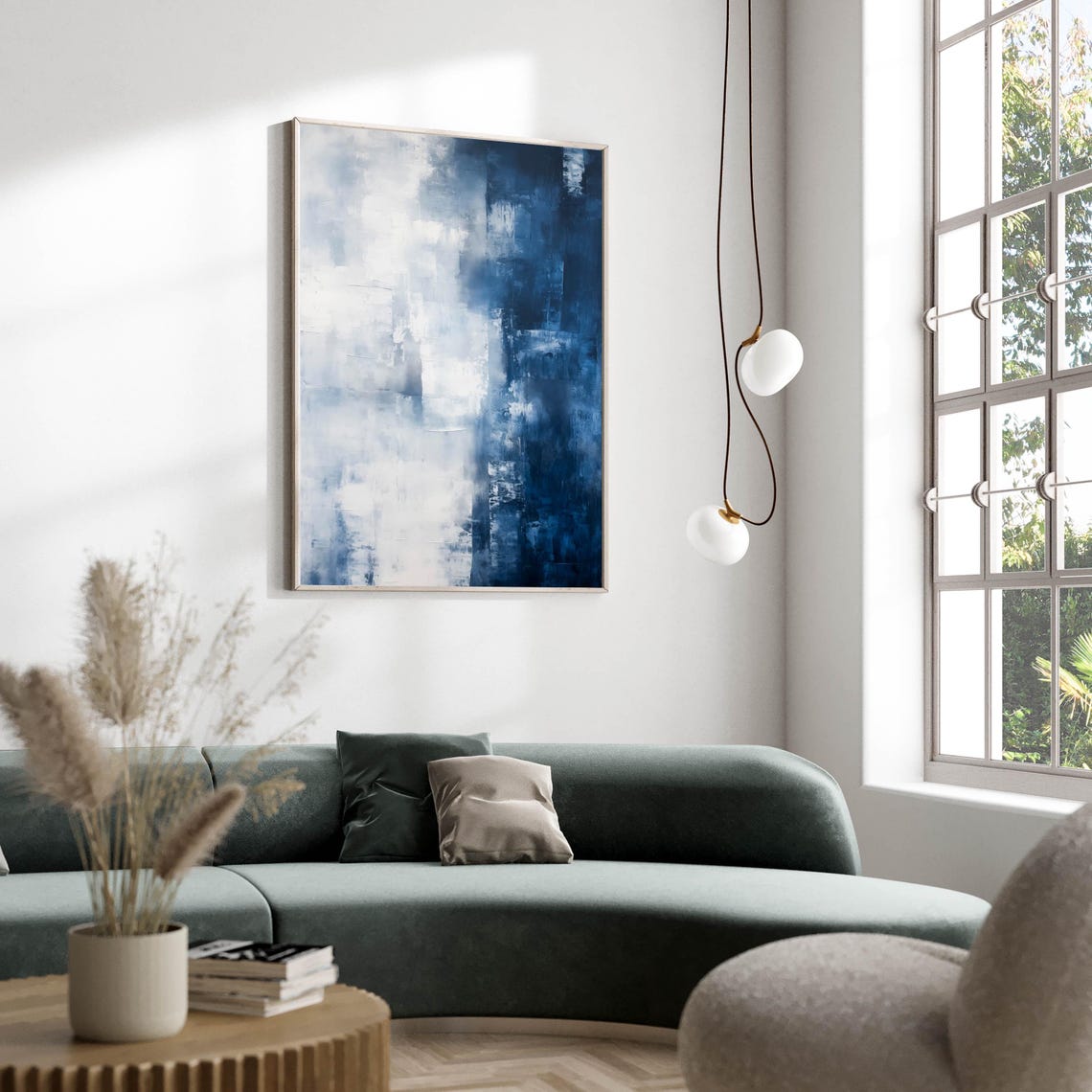 Deep Blue And White Abstract Brushwork Misty Modern Art Poster - Image 2