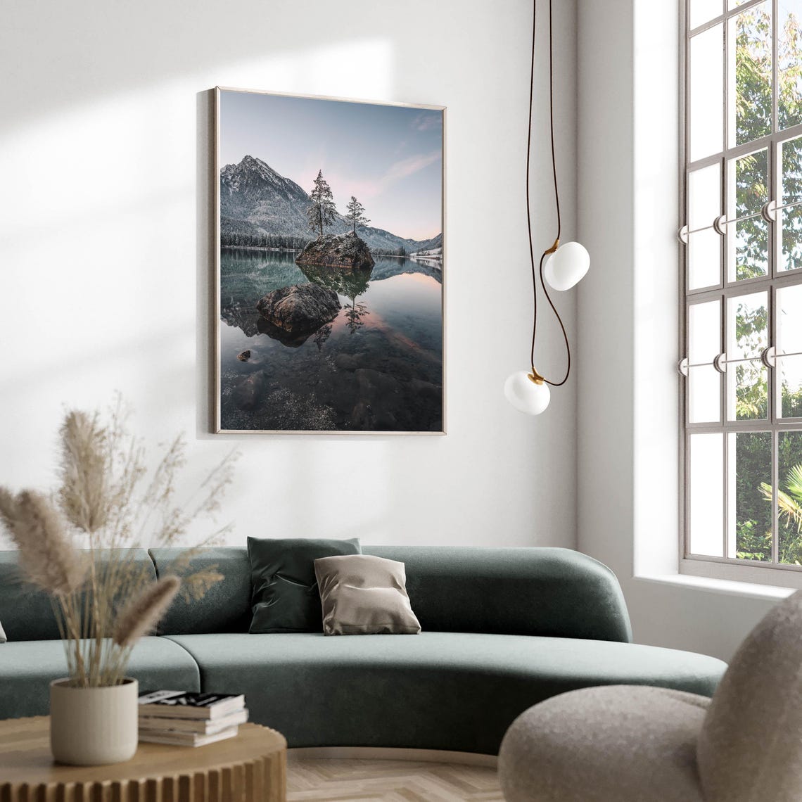 Alpine Lake Island Reflection at Dawn Mountain Photography Poster - Image 2