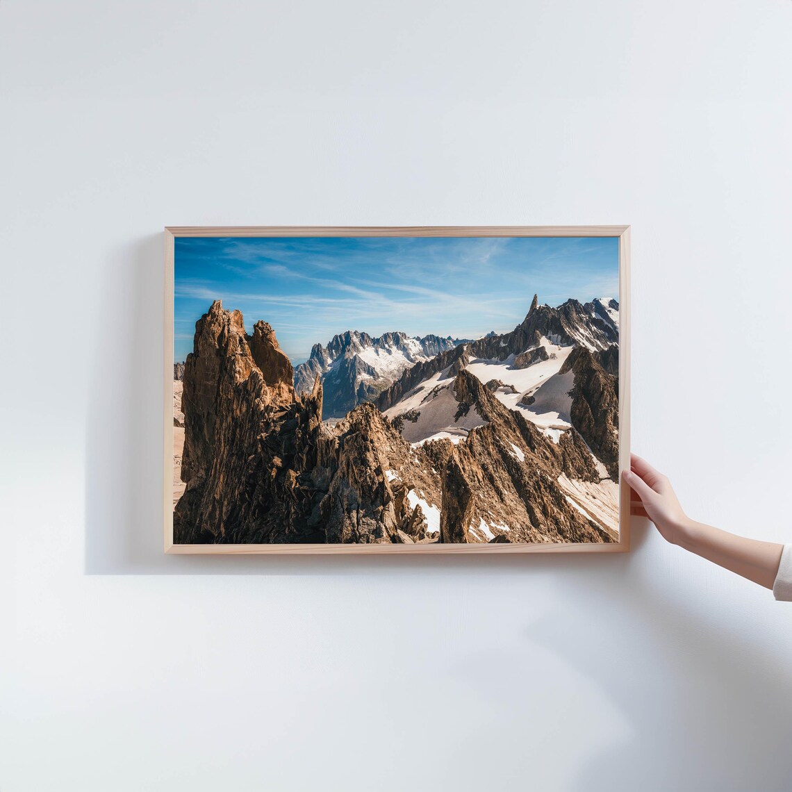 Dramatic Rocky Mountain Peaks Snow Blue Sky Landscape Photo Poster - Image 2