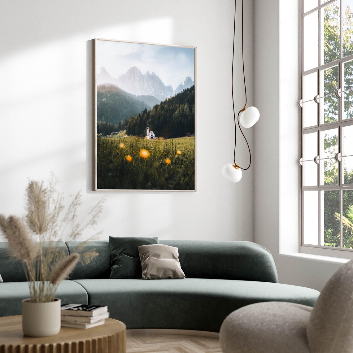 Dolomites Alpine Meadow Church Summer Wildflower Scene Poster - Image 2