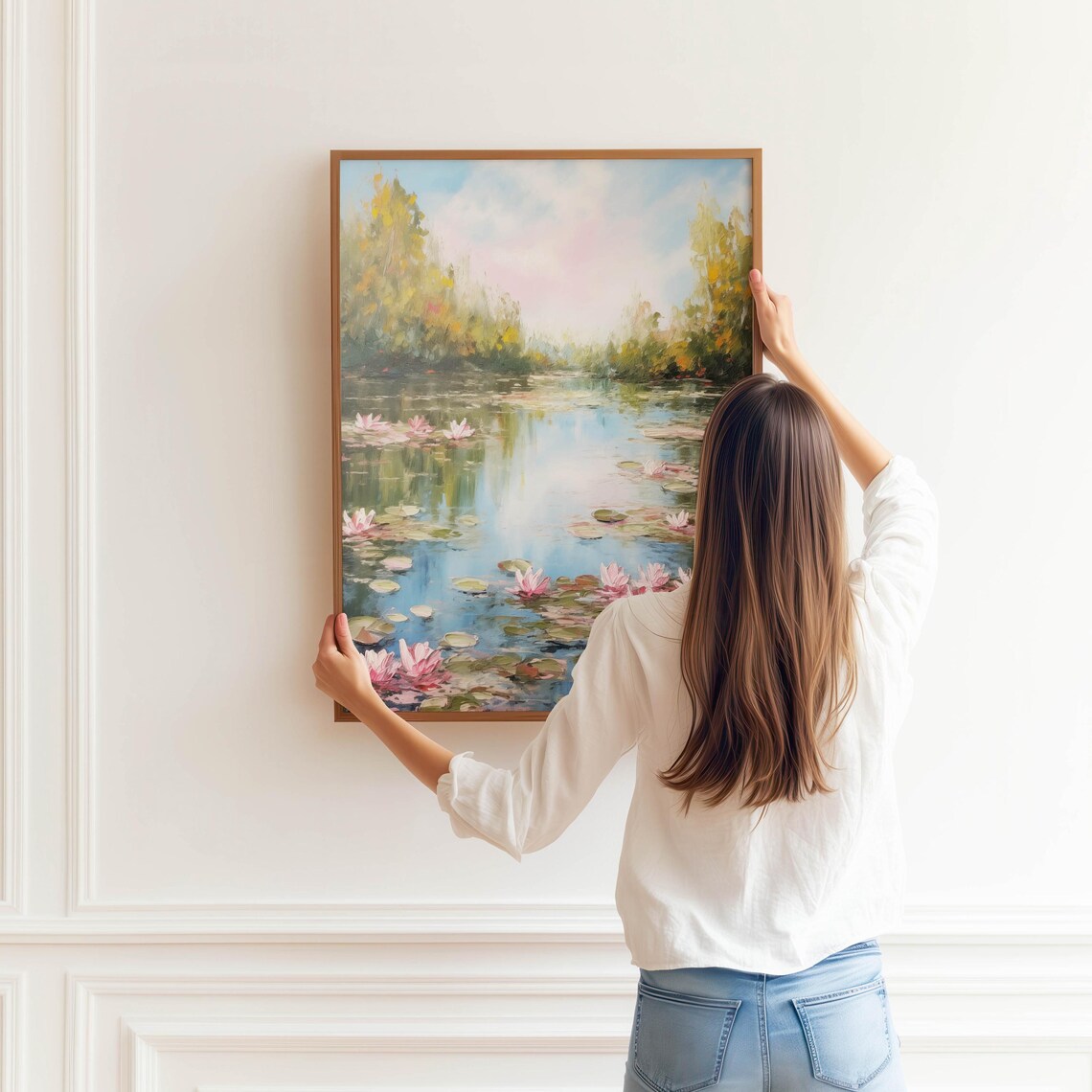 Pink Water Lilies Pond Impressionist Painting Floral Lake Art Poster - Image 3