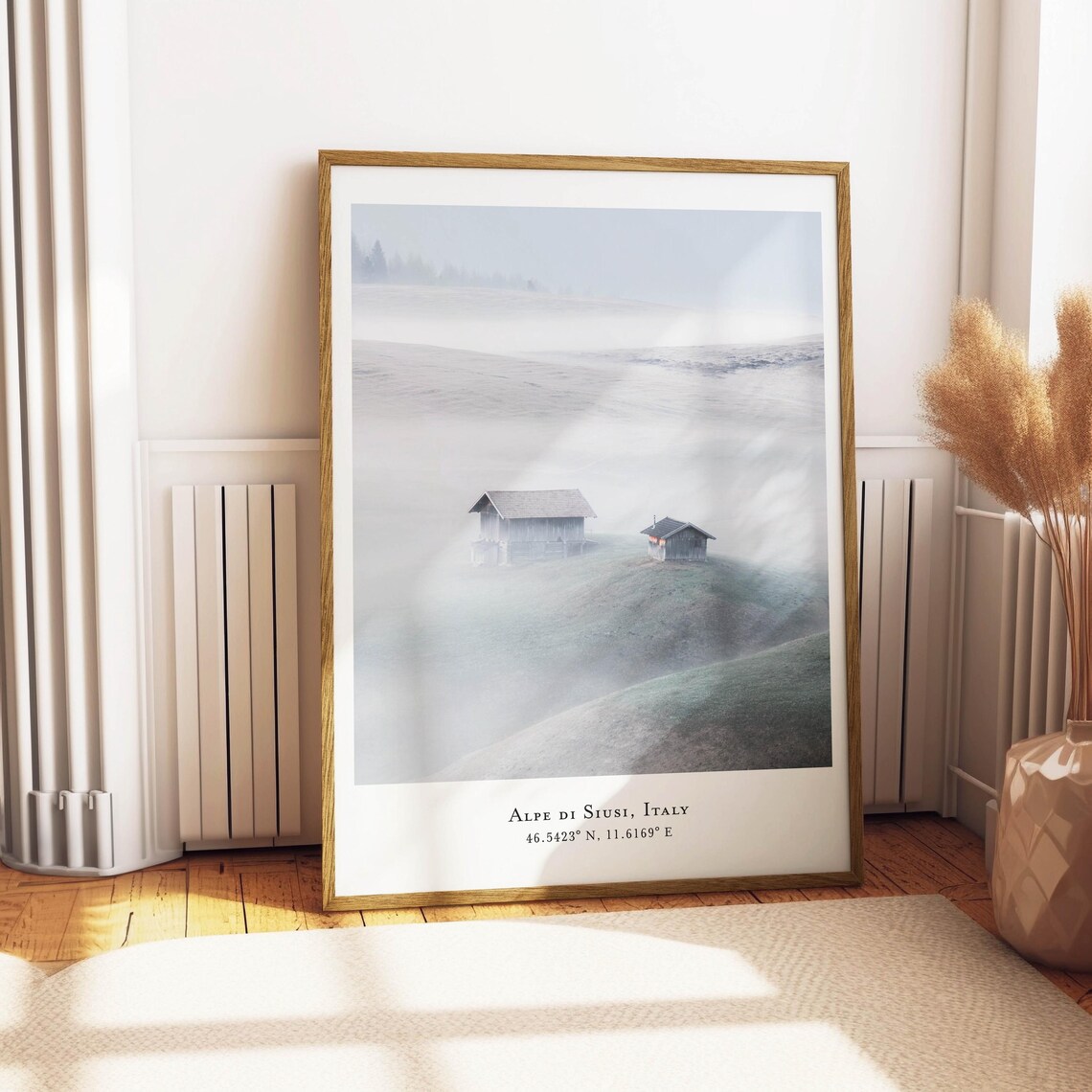 Alpe di Siusi Foggy Alpine Meadow Huts Dolomites Italy Poster - Image 4