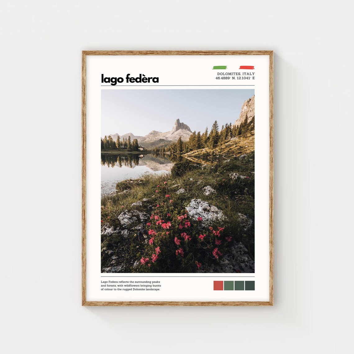 Lago Federa Dolomites Italy Alpine Lake Wildflower Travel Poster - Image 5