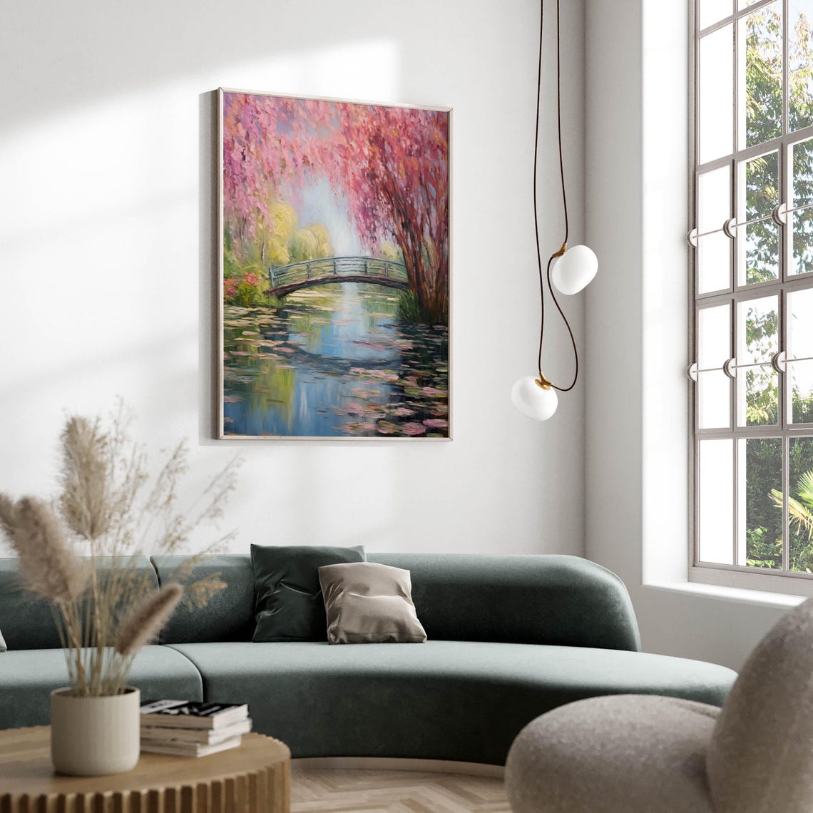 Impressionist Bridge Over Water Lily Pond Blossom Art Poster - Image 2