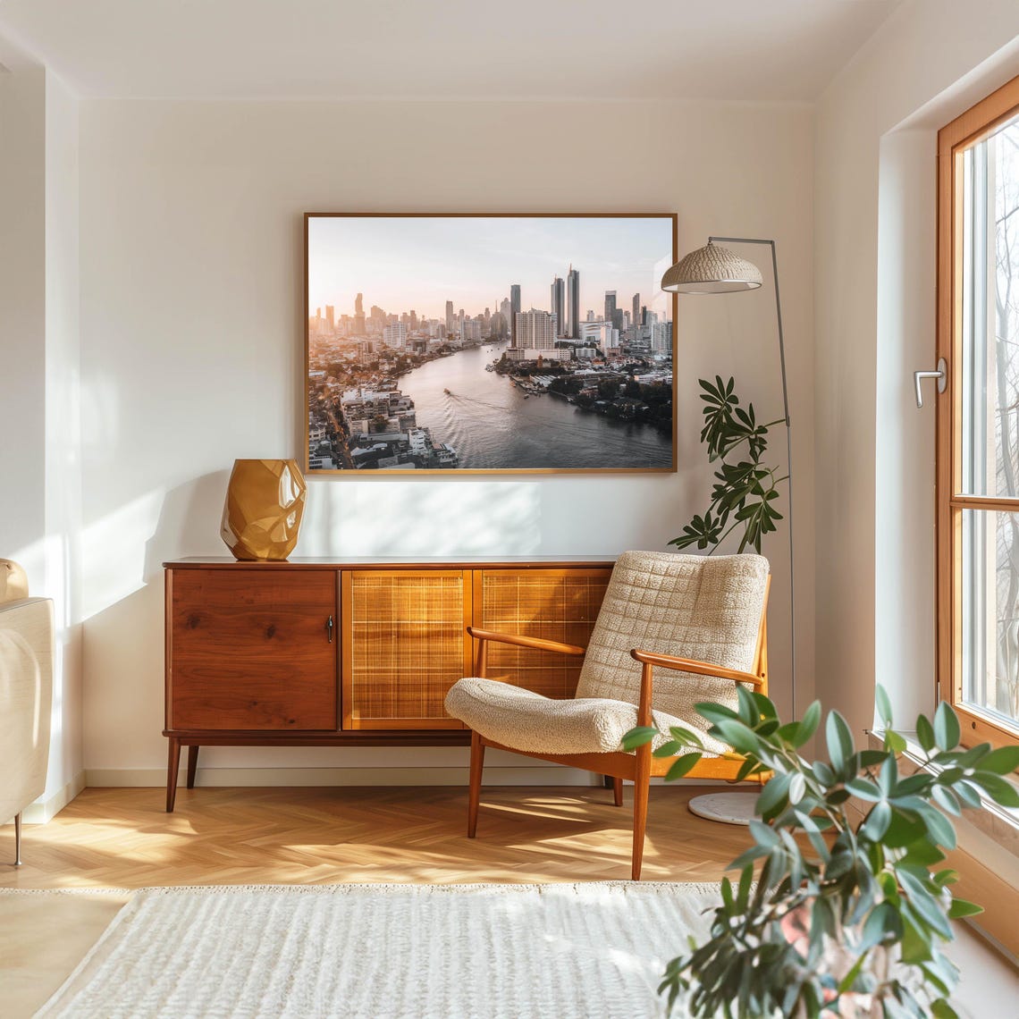 Bangkok Skyline with Chao Phraya River Glowing at Sunset Poster - Image 5