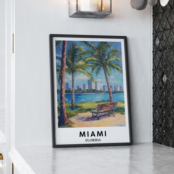 Miami Art Print Tropical Cityscape Oil Painting Style Poster