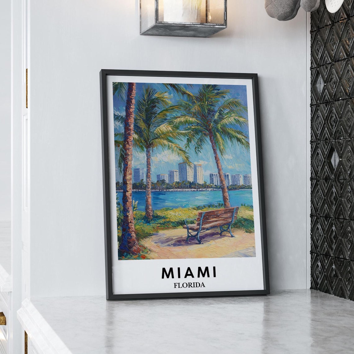 Miami Art Print Tropical Cityscape Oil Painting Style Poster